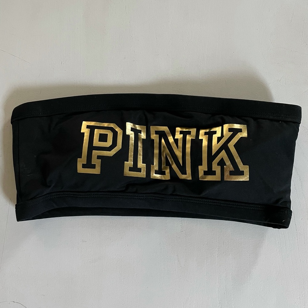 Victoria’s Secret PINK Black Strapless Swim Top Lg